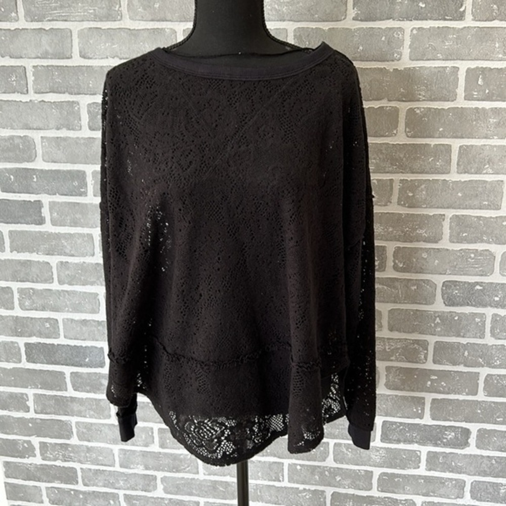 Free People Not Cold In This Knit Lace Top Black Boho Size Small - Picture 2 of 12